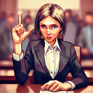 attorney for oil companys with raised index finger