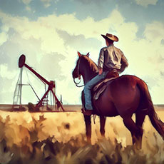 cowboy watching oil pump