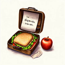 Lunchbox mit Apfel, sandwich und eine Notiz